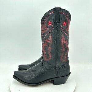 Durango Men Size 9M Black Red Star Stitch Leather Pull On Cowboy Western Boot